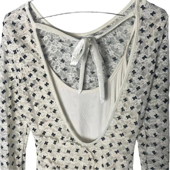 Free People Women’s Sz XS Long Sleeve Mini Dress Cream / Black - Picture 9 of 10